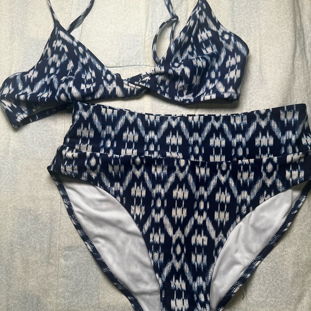 Old Navy Blue and White Geometric Bikini Swimwear